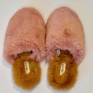 Madewell Pink Plush Faux Fur Slip-Ons